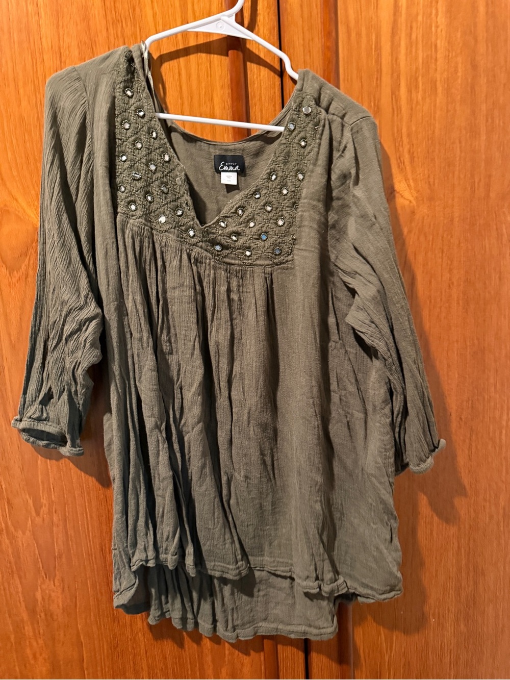 Simply Emma Olive Green Embellished Peasant Tunic